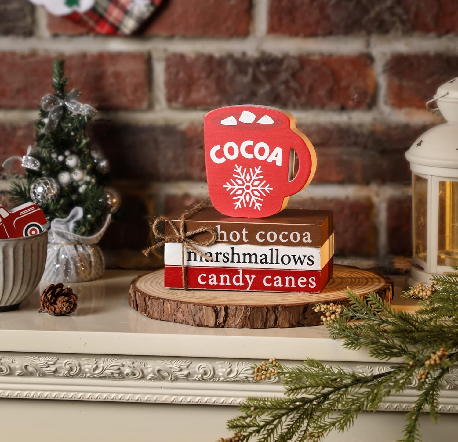 Hot Cocoa Wood Book Stack for Christmas Decor
