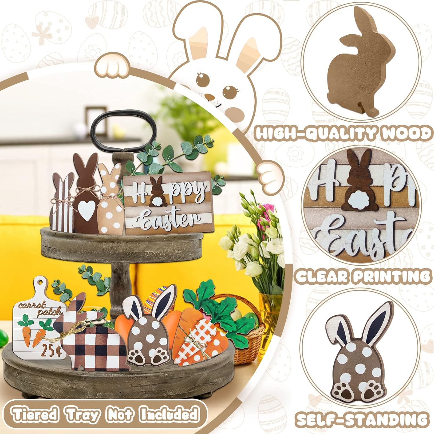 Easter Bunny Tiered Tray Decor Set 6 Pcs