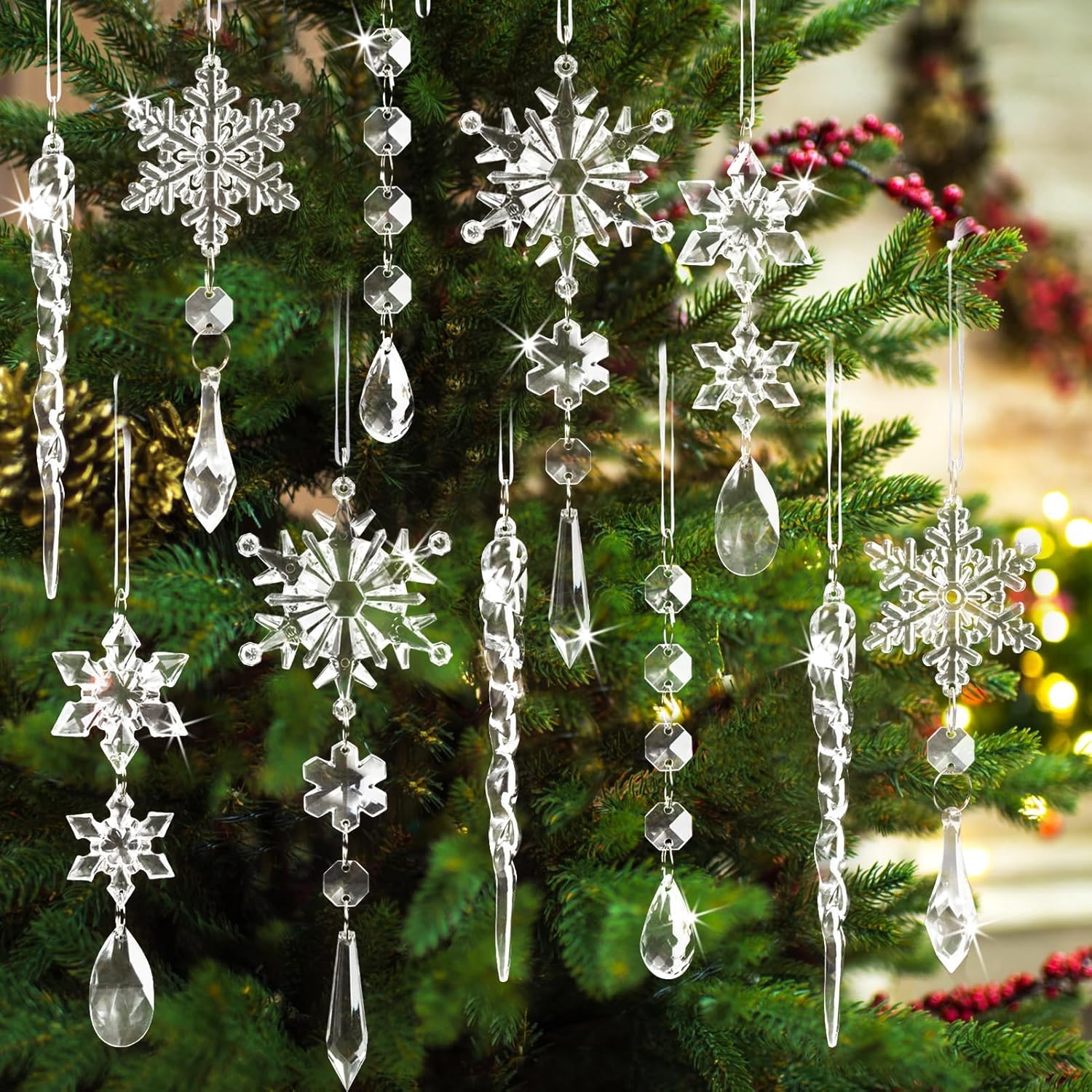 18pcs Crystal Christmas Ornaments Set for Tree Decorations