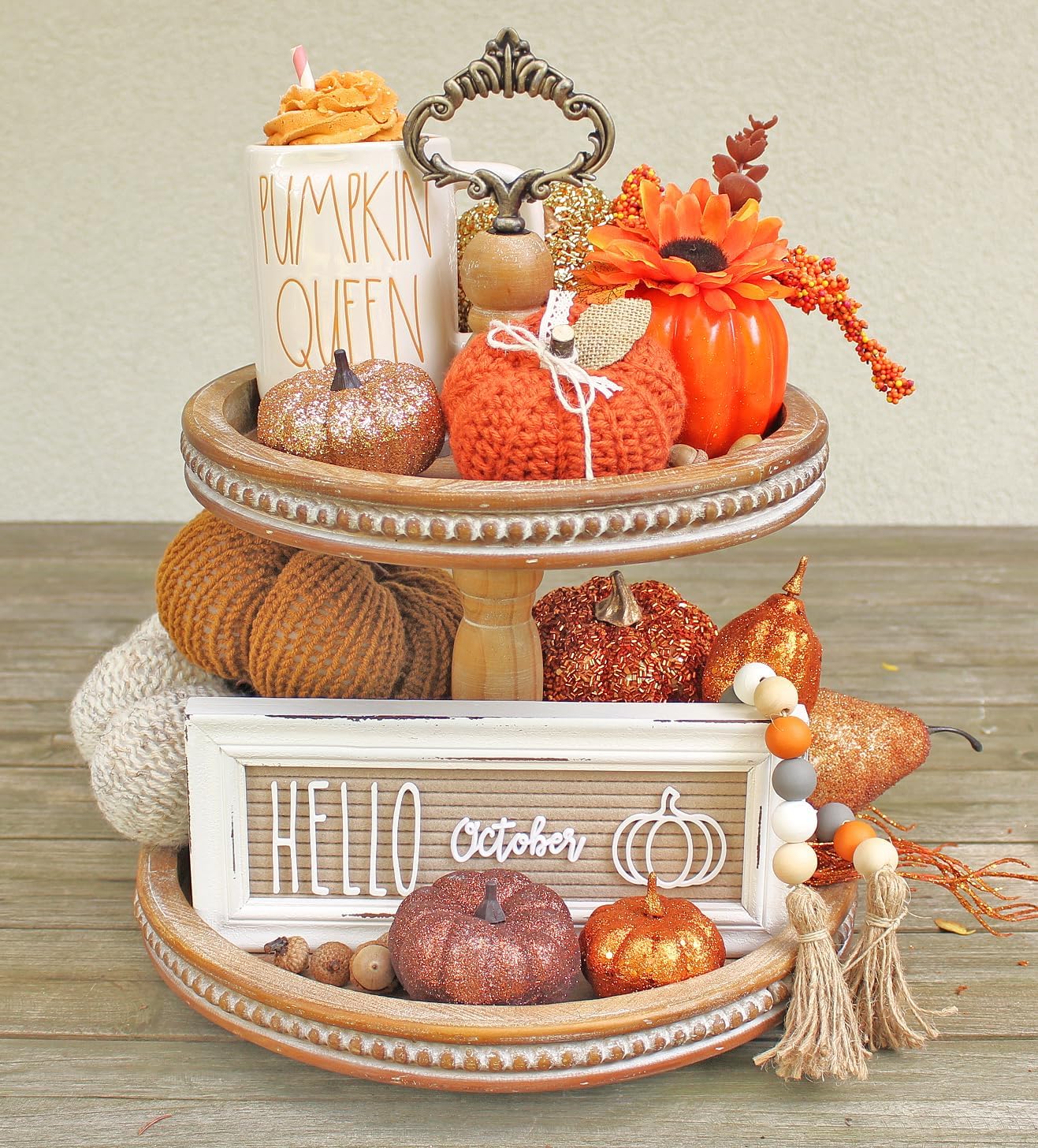 2 Tiered Wooden Serving Stand with Custom Handles