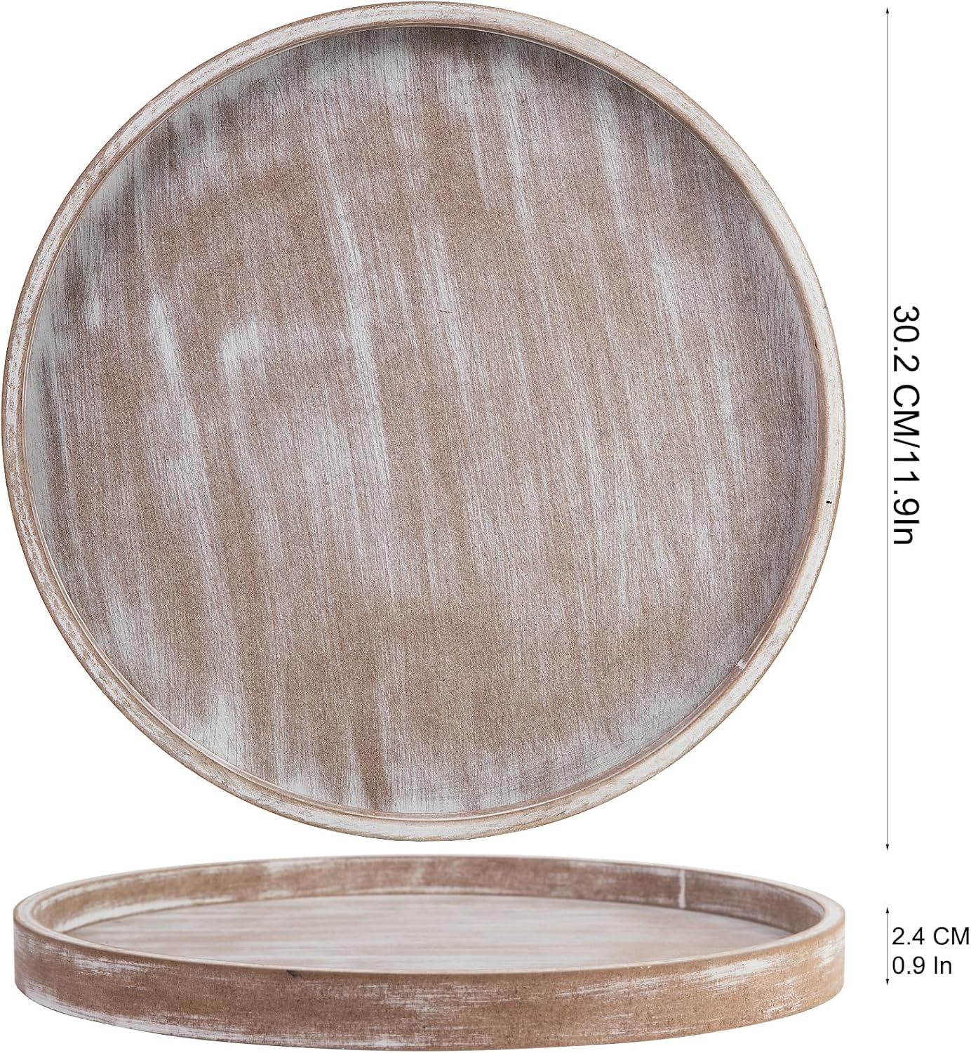 Rustic Round Wooden Coffee Table Tray with Farmhouse Design