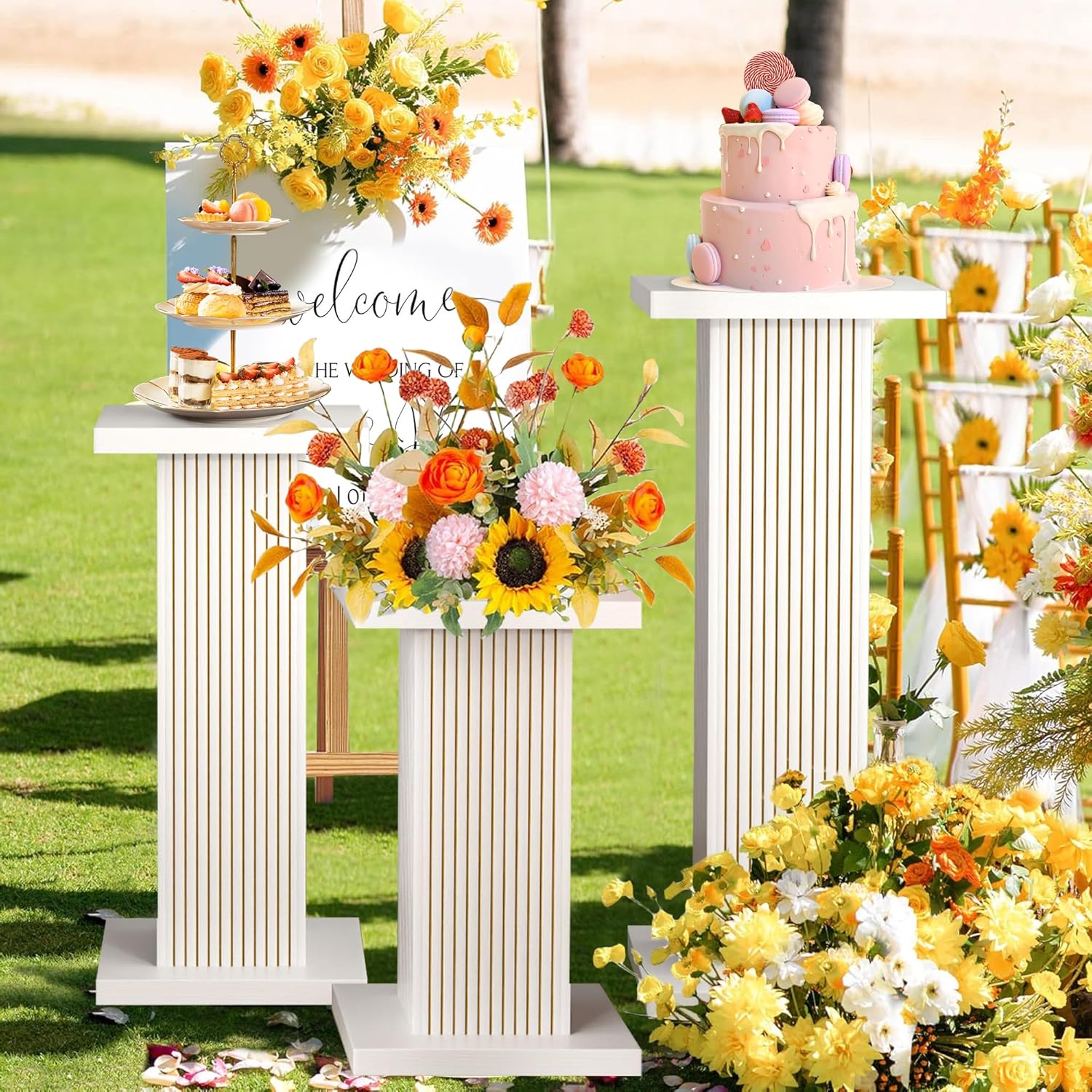 3PCS White Square Display Pedestal Stands for Parties and Events