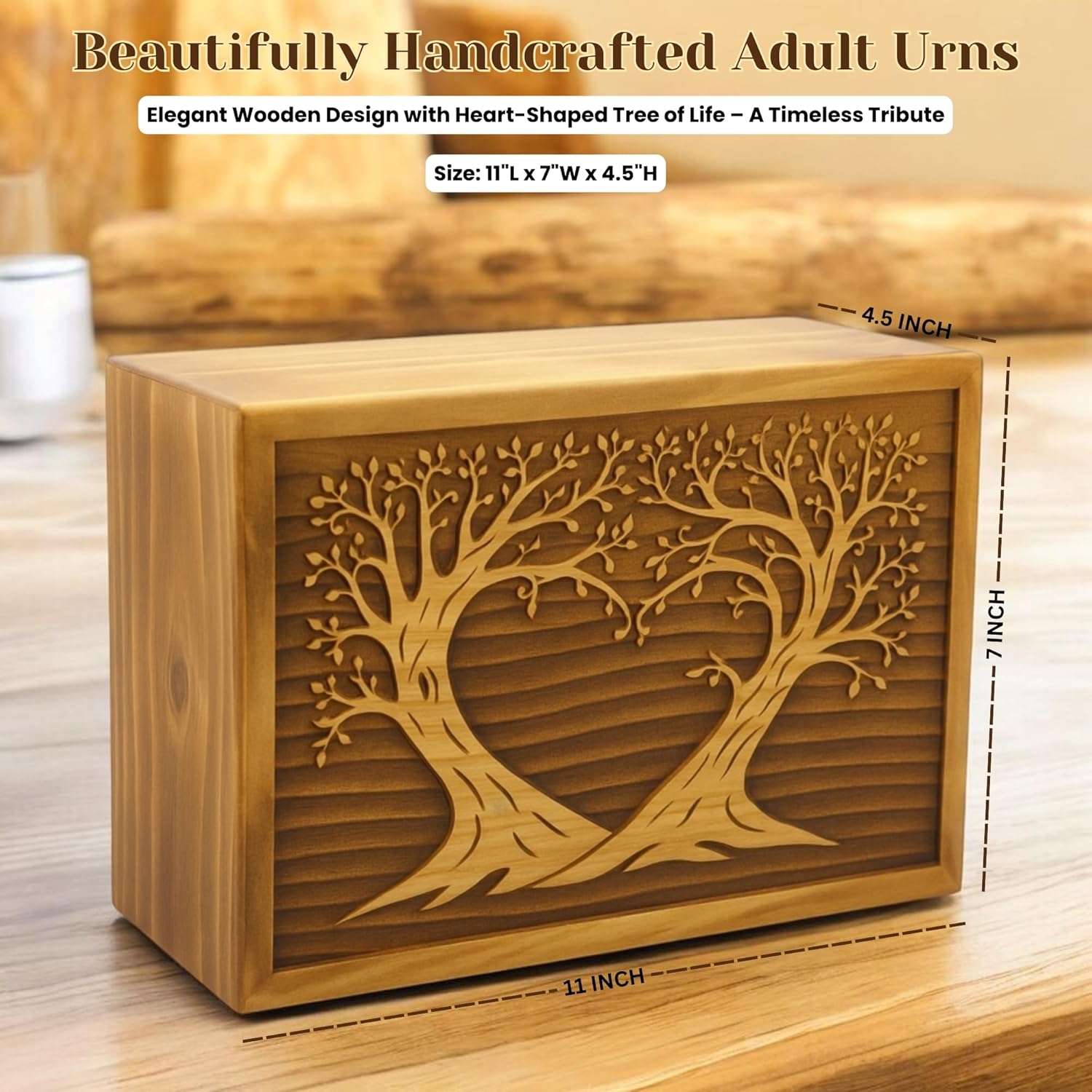 Handmade Wooden Cremation Urn with Screw Secured Base