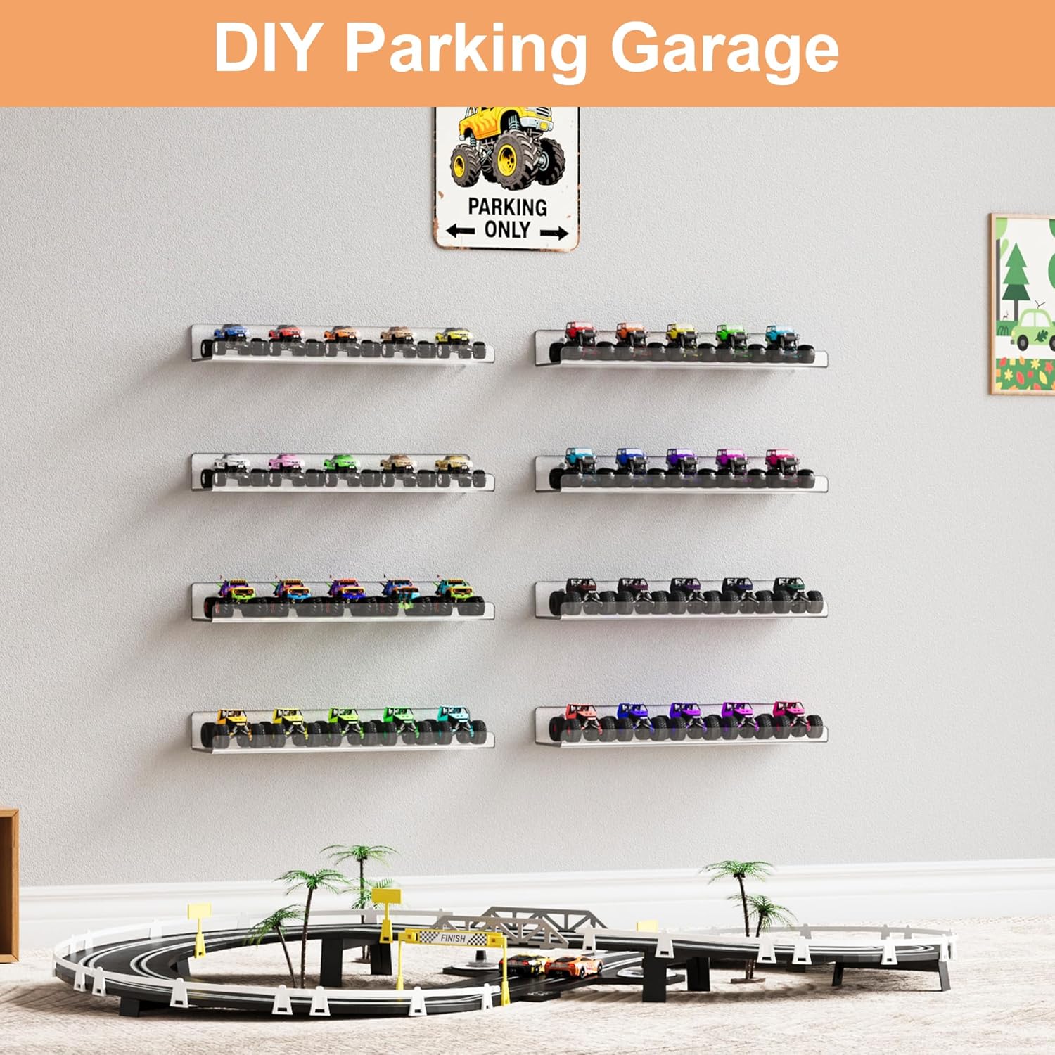 Upsimples 16 Pack Clear Acrylic Floating Shelves for Wall Storage