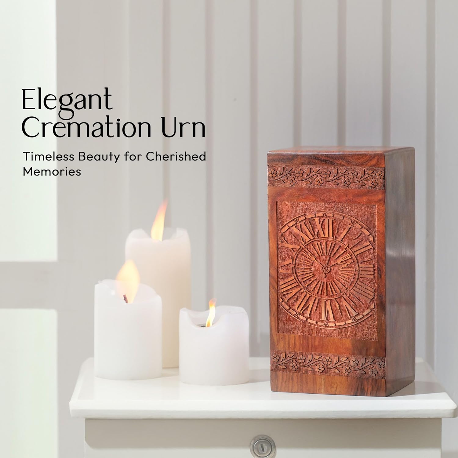 Handcrafted Wooden Urn with Clock Design 1125 Inch