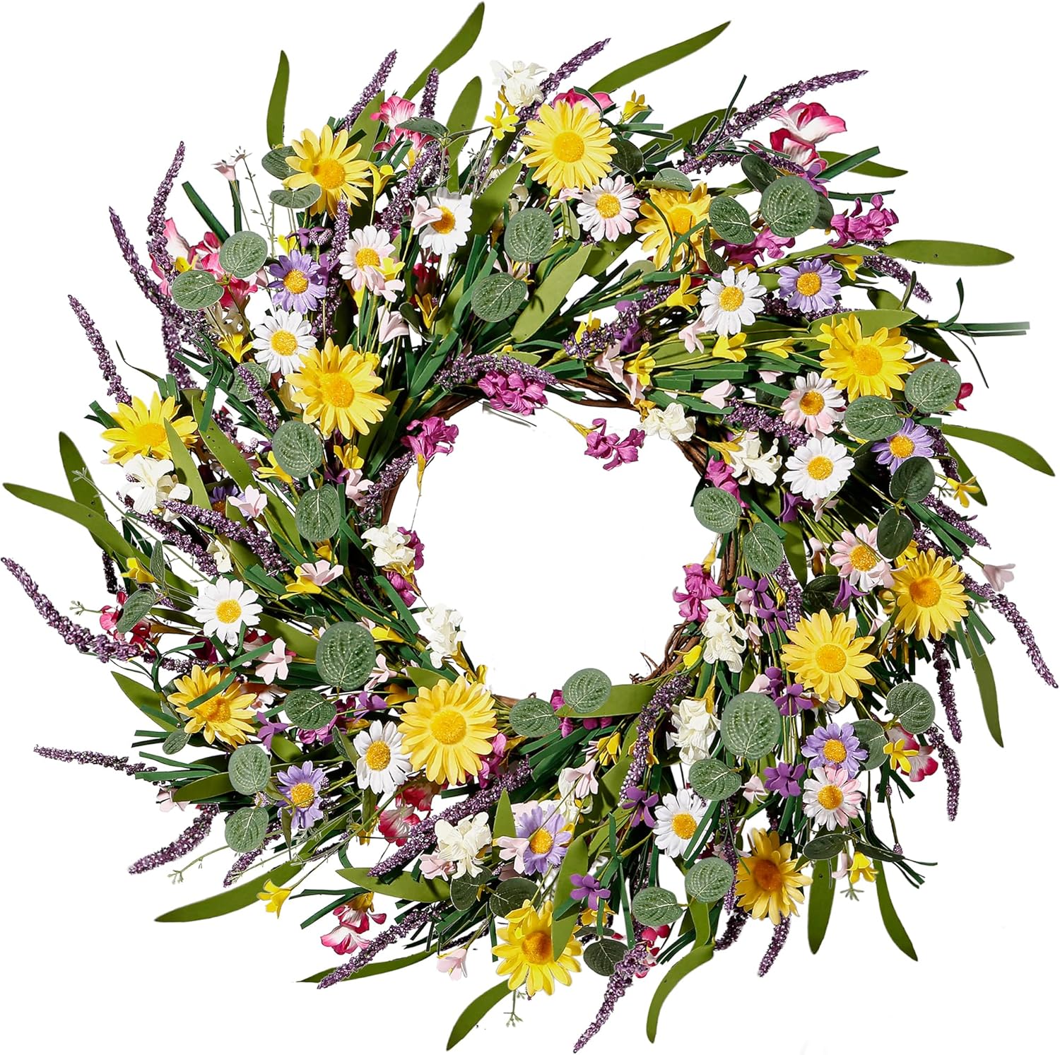 Sggvecsy 22 Inch Daisy Lavender Wreath Decor