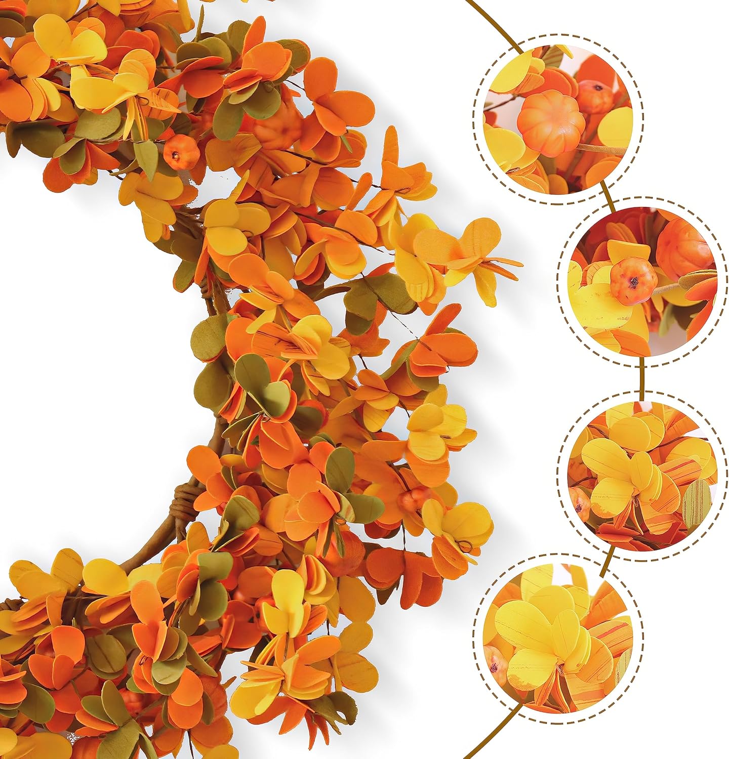 VioletEverGarden 20 Inch Fall Wreath with Welcome Sign and Pumpkins
