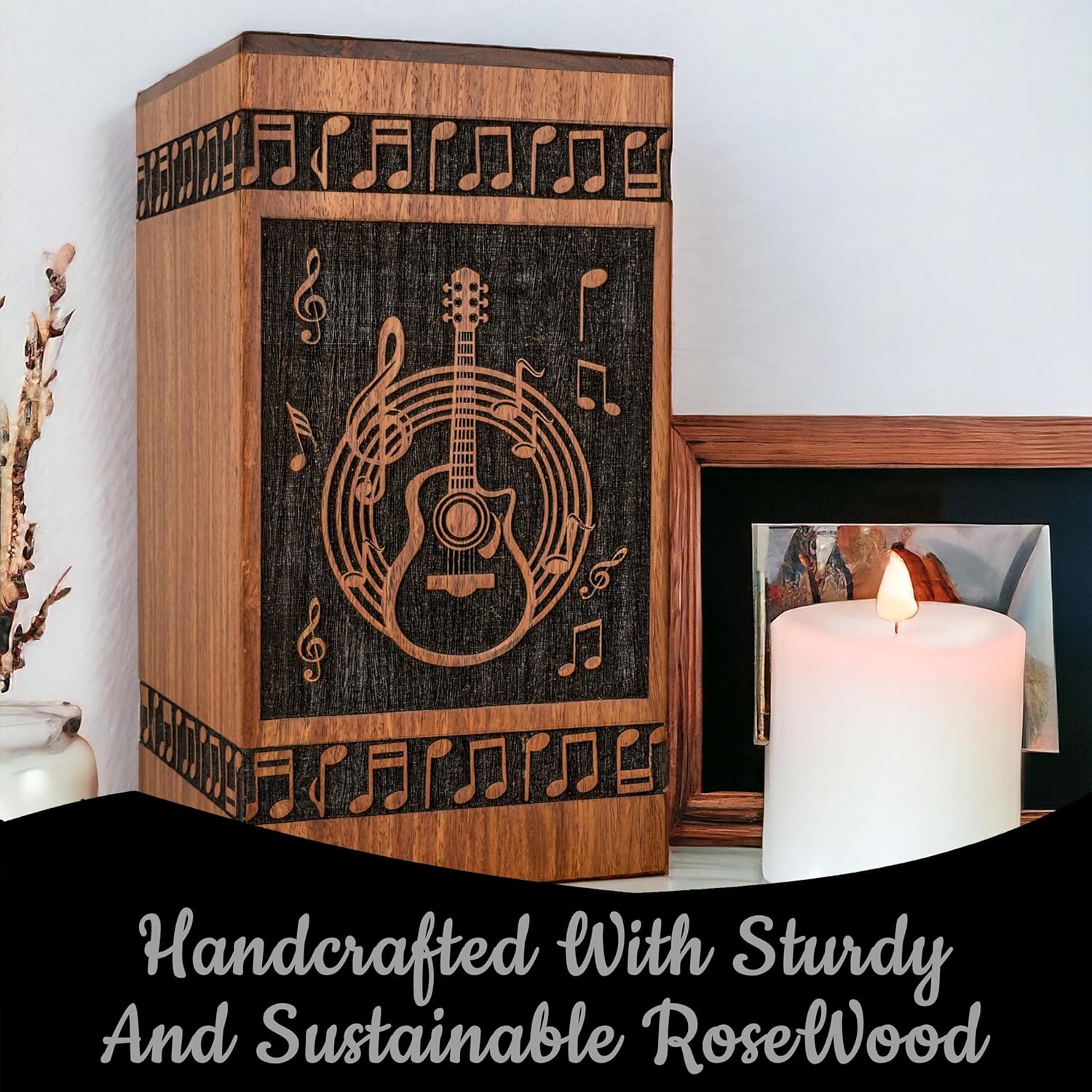 Handcrafted Wooden Urn for Human Ashes - Black Large Guitar Style