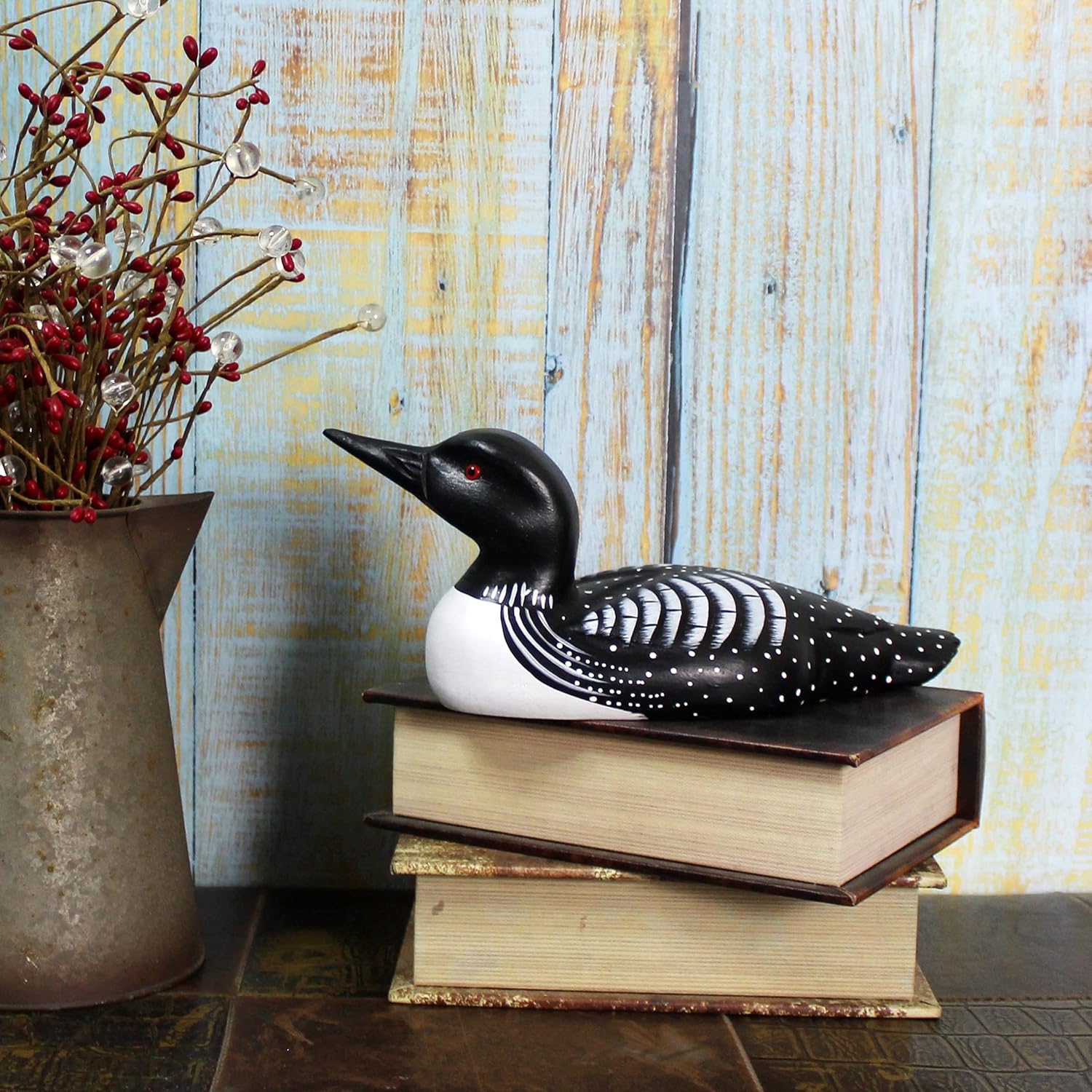 CVHOMEDECO Primitives Hand Engraved Wood Loon Farmhouse Figurine Decor