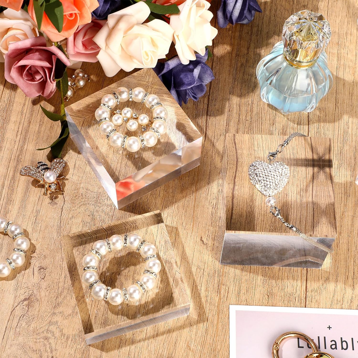 Geelin 6 Pcs Acrylic Display Blocks Clear Cubes for Jewelry Perfume Collection