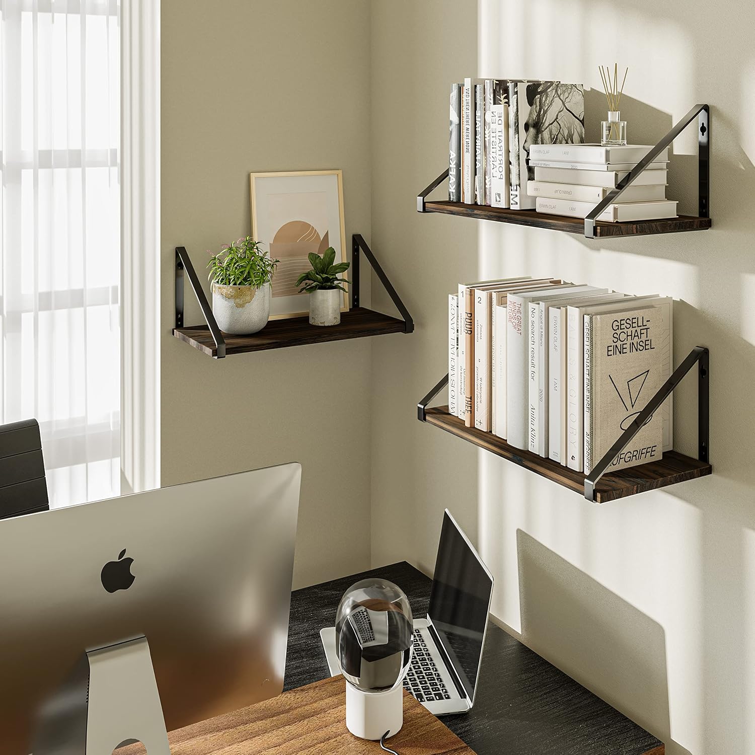 BAMEOS Floating Shelf Rustic Wood Wall Shelf Small Bookshelf