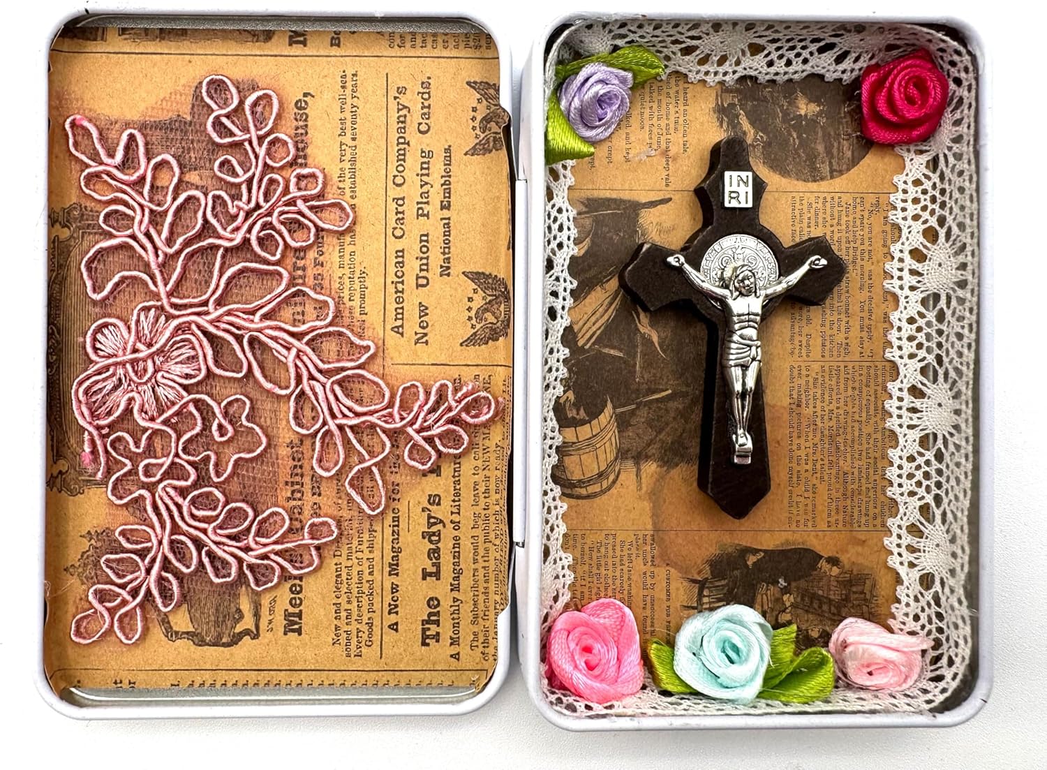 Handmade Mini Shrine Tin Box with Prayer Cards