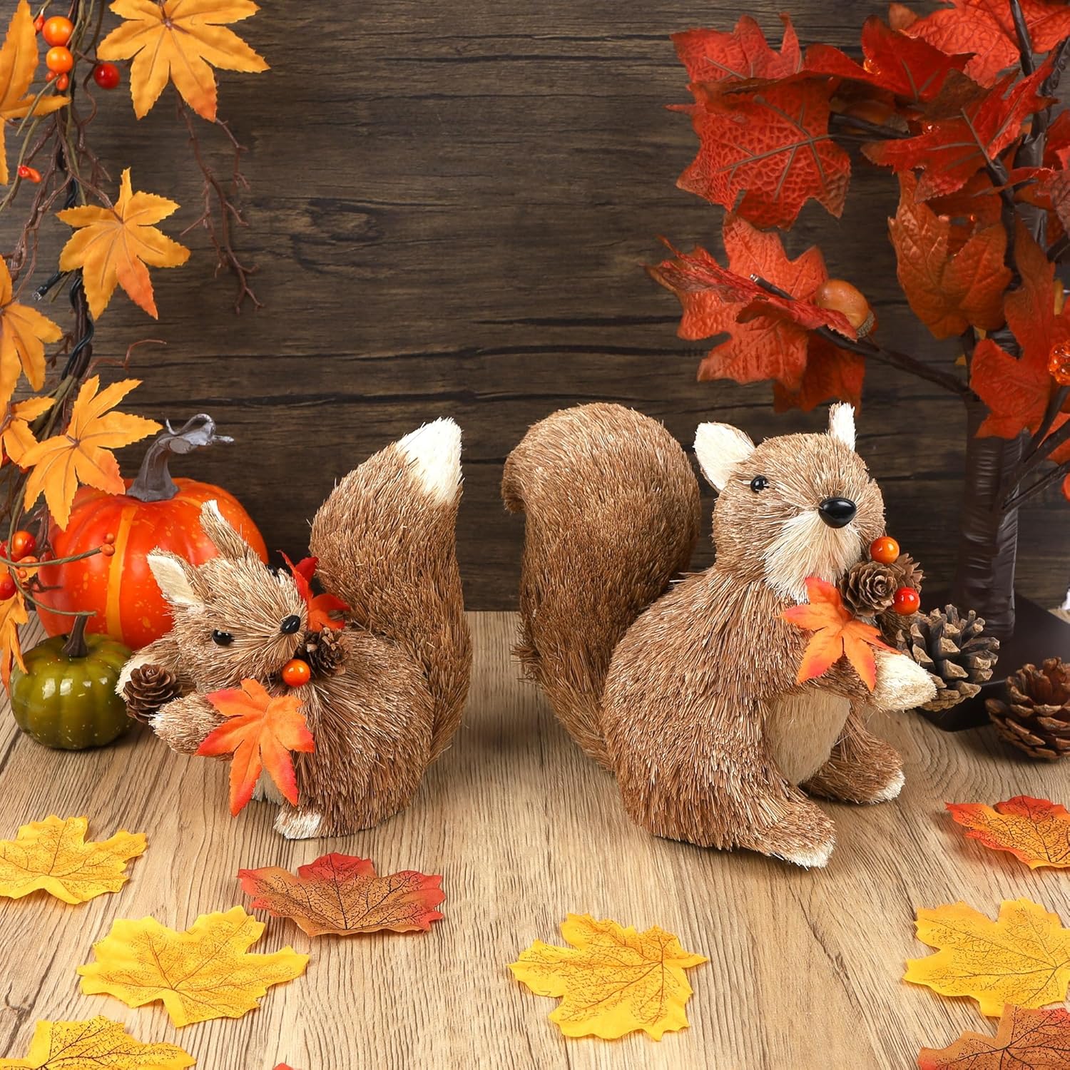 Winemana Set of 2 Fall Table Decor Squirrels
