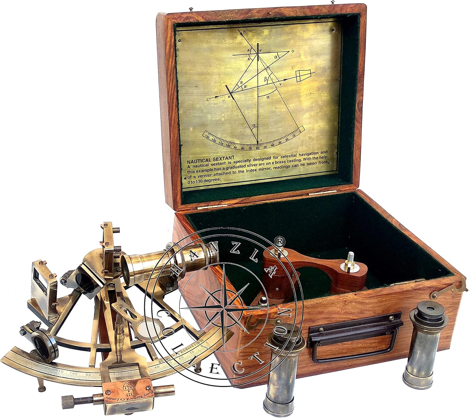 Maritime Brass Henry Barrow Sextant With 2 Telescopes