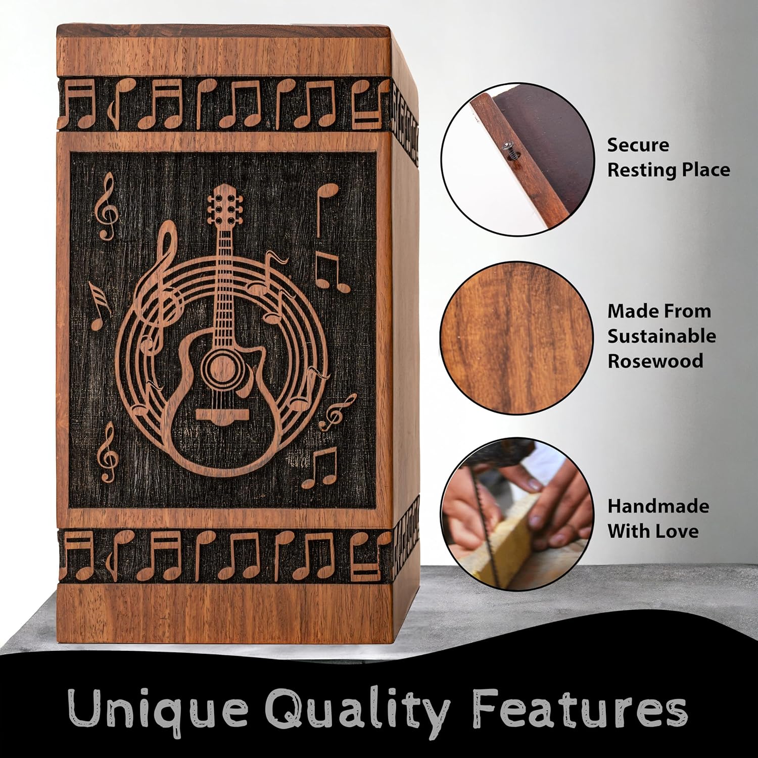 Handcrafted Wooden Urn for Human Ashes - Black Large Guitar Style