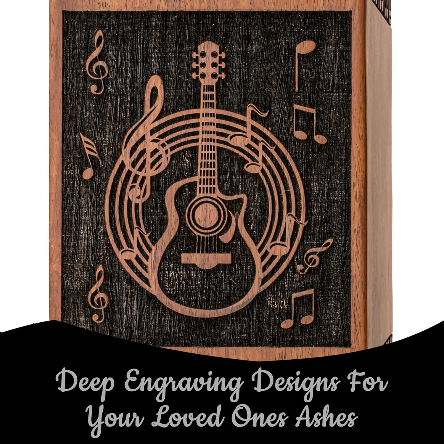 Handcrafted Wooden Urn for Human Ashes - Black Large Guitar Style