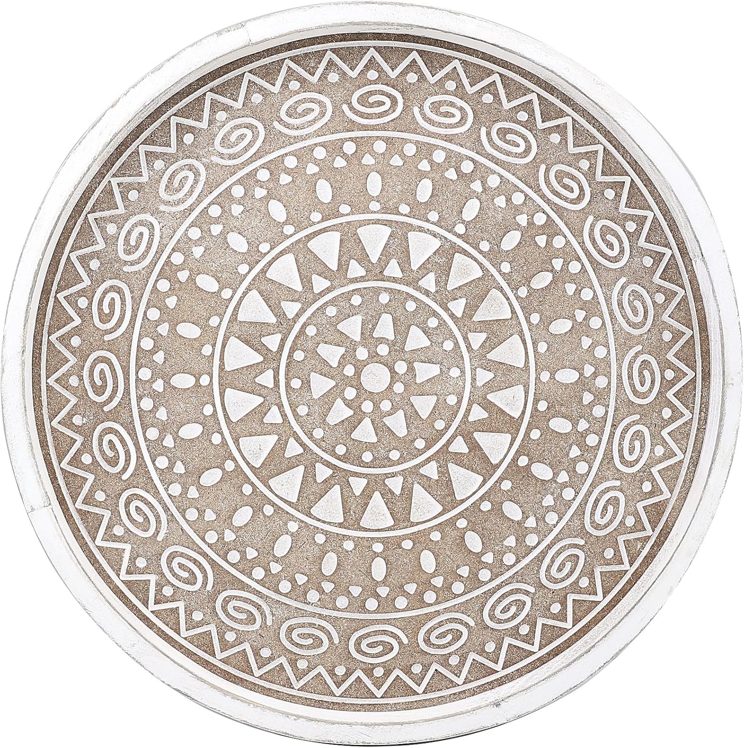 Boho Round Wooden Decorative Tray with Beaded Detail
