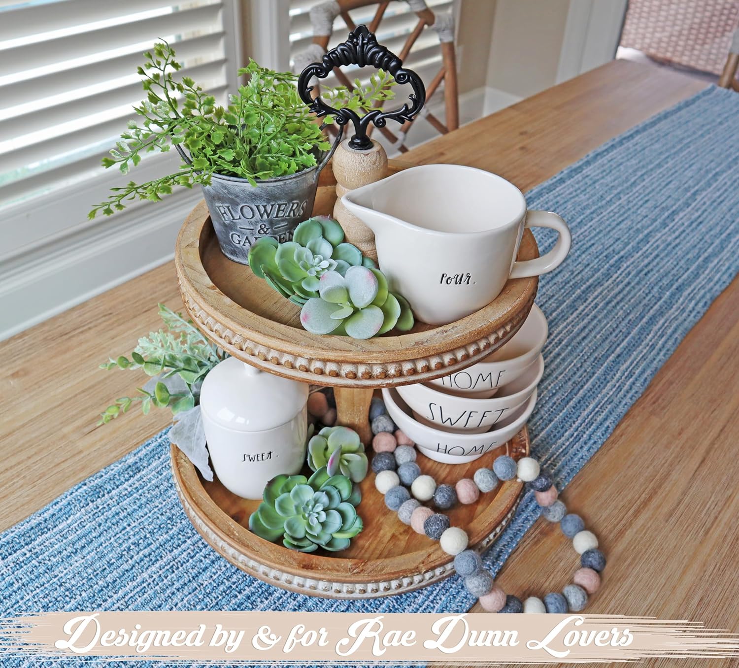 2 Tiered Wooden Serving Stand with Custom Handles