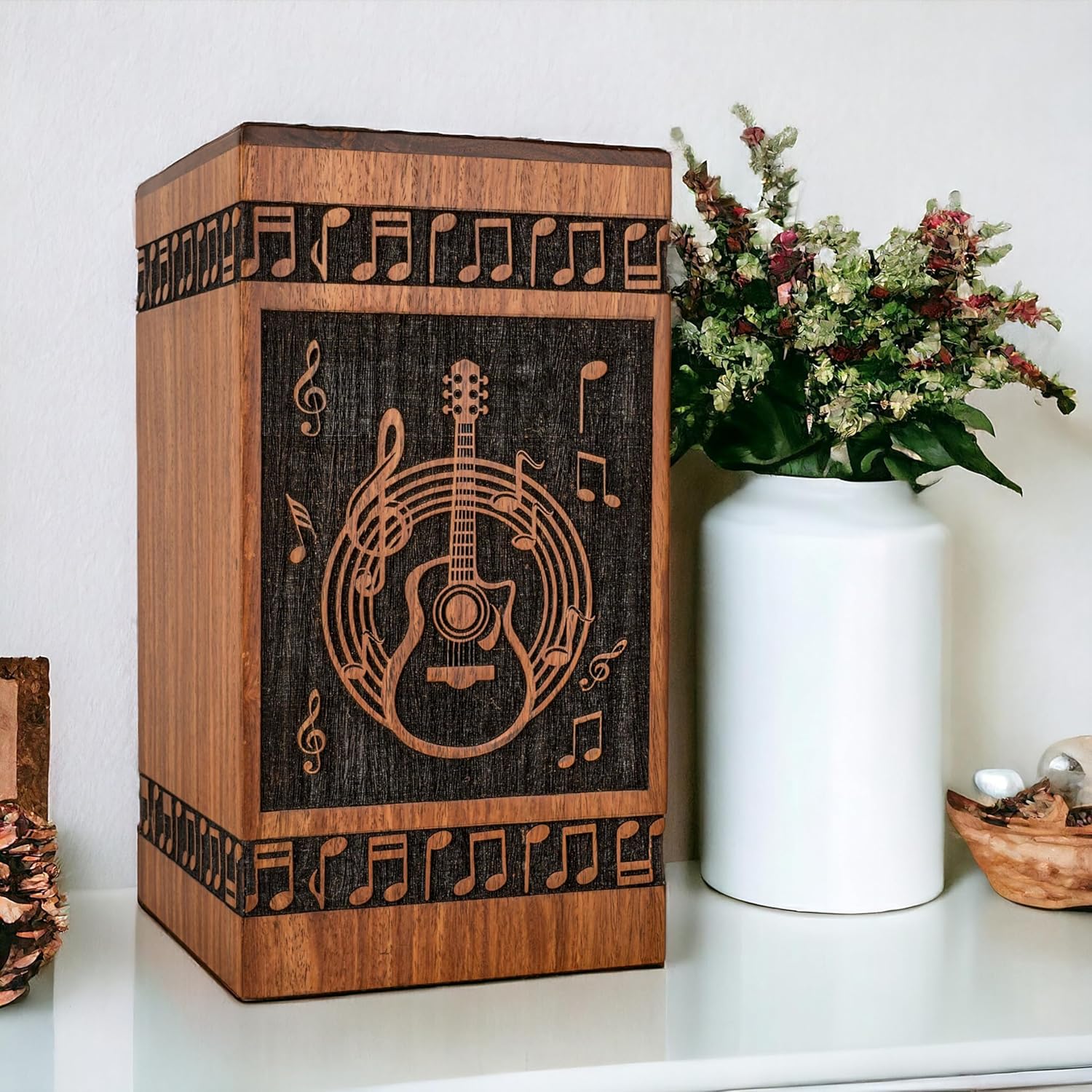 Handcrafted Wooden Urn for Human Ashes - Black Large Guitar Style