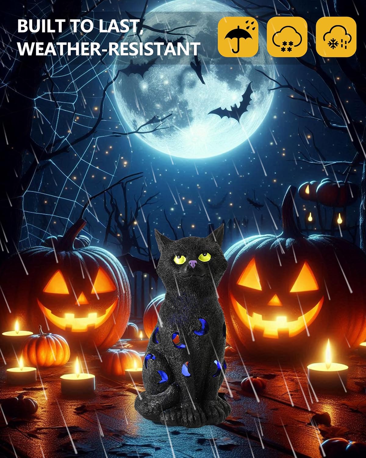 Black Cat Halloween Decor with LED Lights