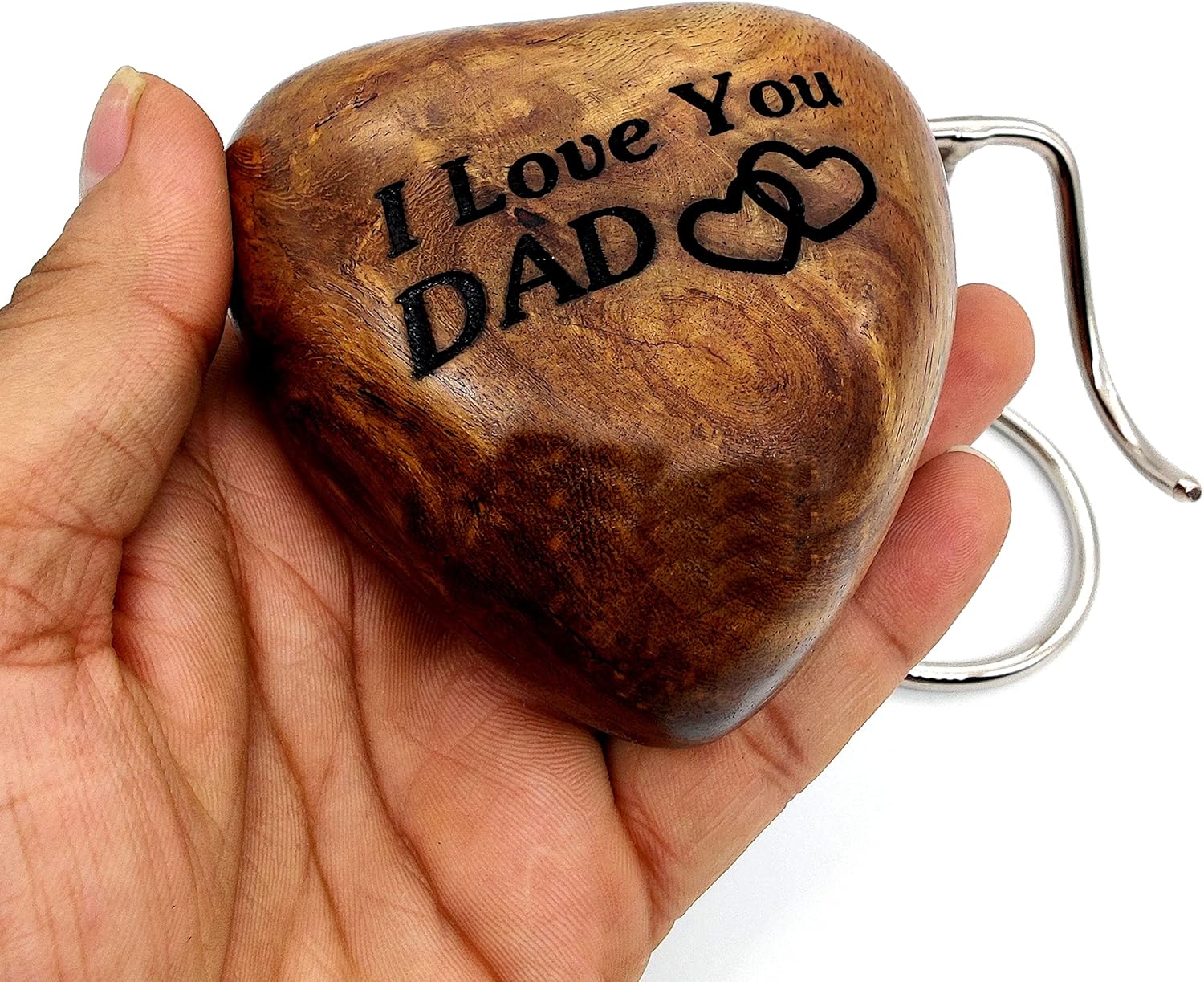 Wooden Heart Keepsake Urn for Dad - Mini Cremation Urn with Engraved Stand