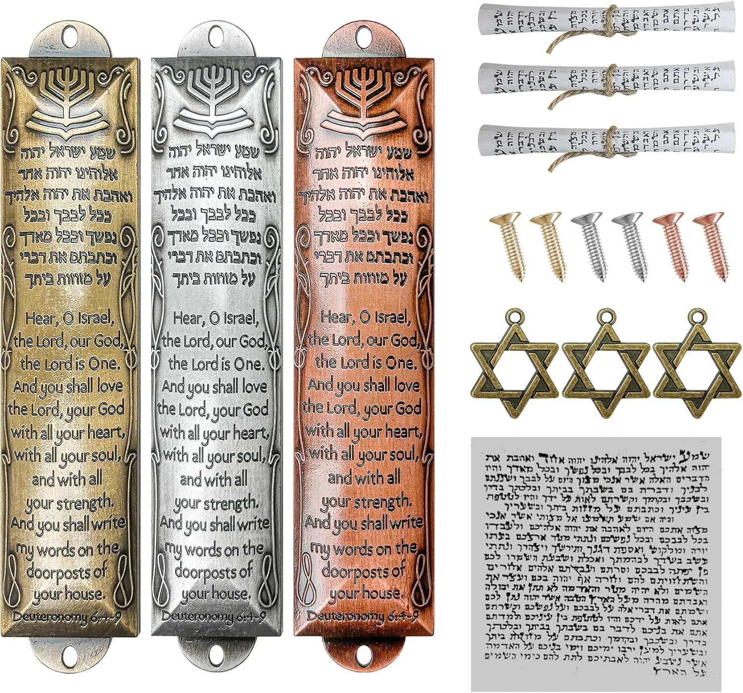 FEIXICHUJI 3-Piece Mezuzah Set with Scroll and Star of David