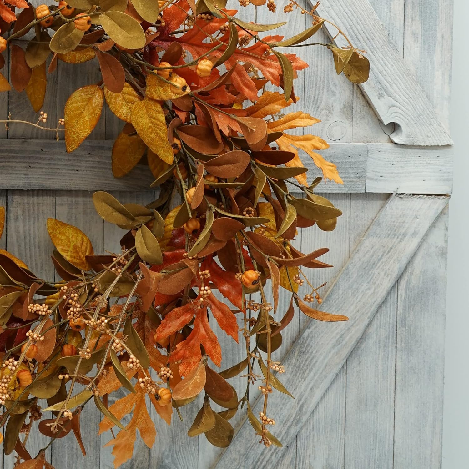Artificial Fall Wreath for Front Door Autumn Decor