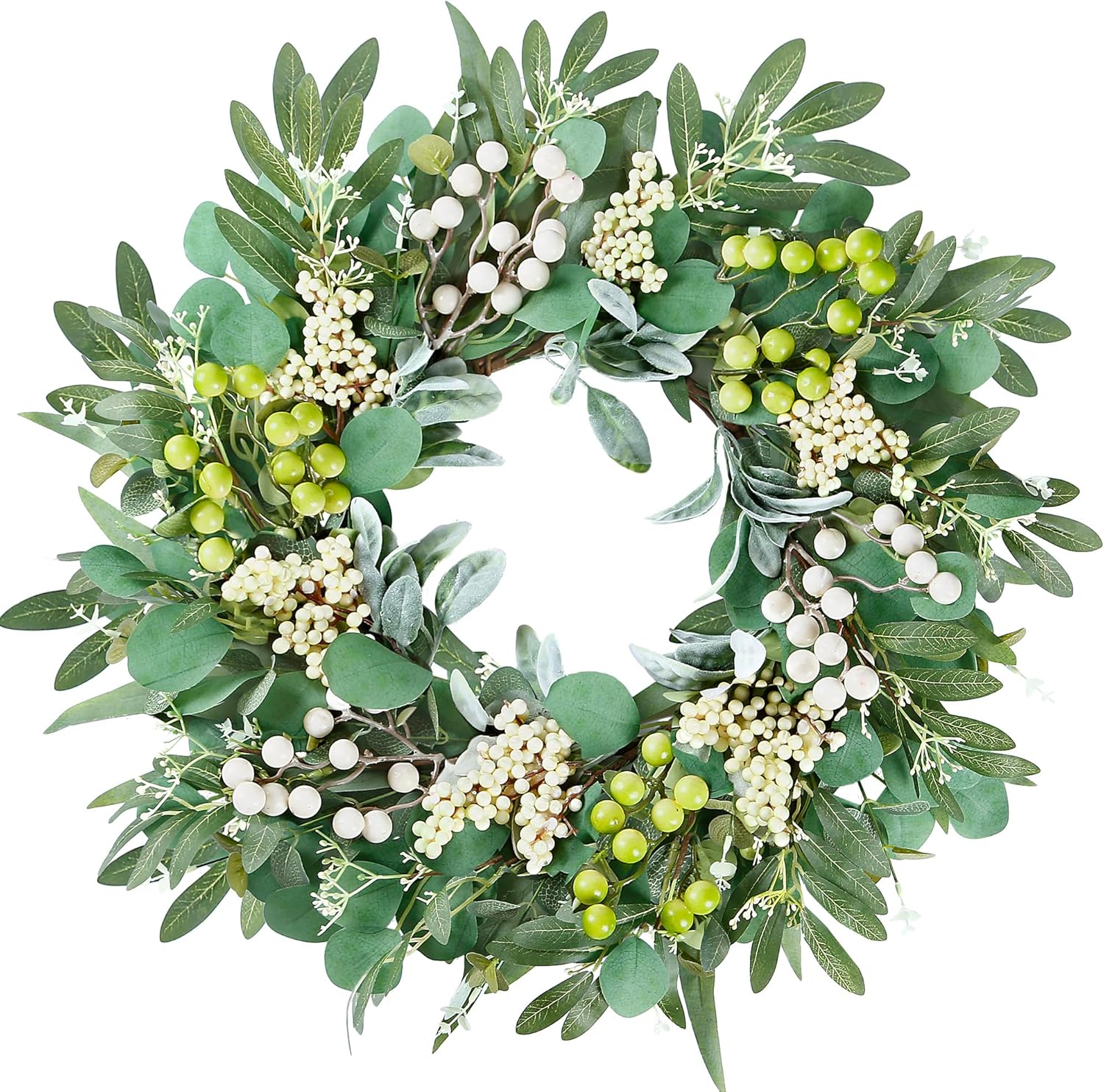 Sggvecsy 20 Inch Artificial Eucalyptus Wreath with Greenery and Berries