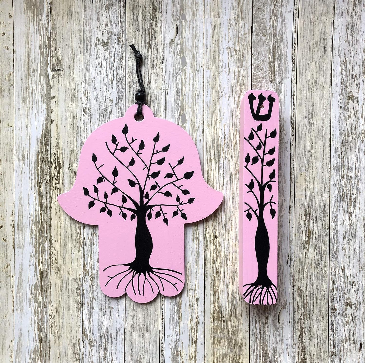 Tree of Life Hamsa Mezuzah Gift Set Light Pink