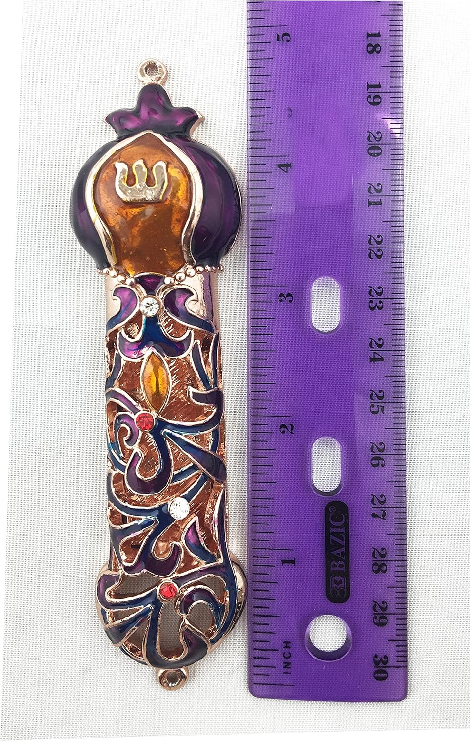 Handmade Metal 5 Inch Decorative Mezuzah with Gemstone Accents